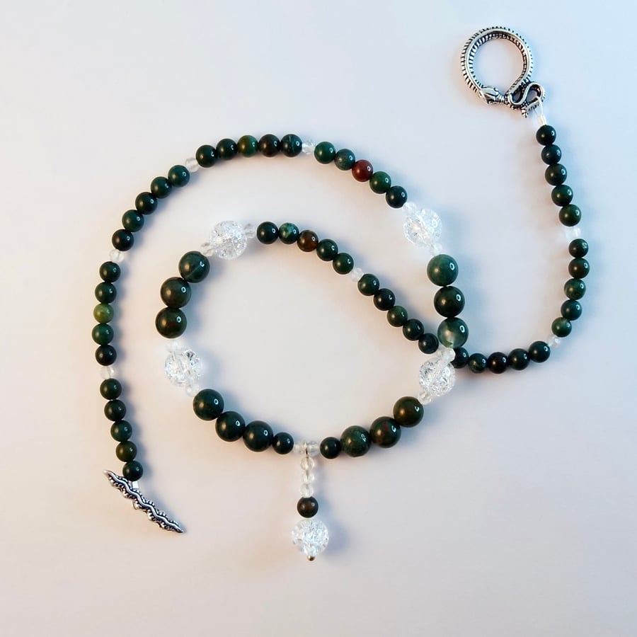 Bloodstone And Clear Quartz Necklace - April Birthstone - Handmade In Devon