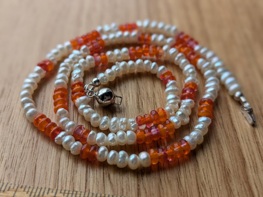 The Orange Candy Necklace - cultured freshwater pearl and Czech glass bead