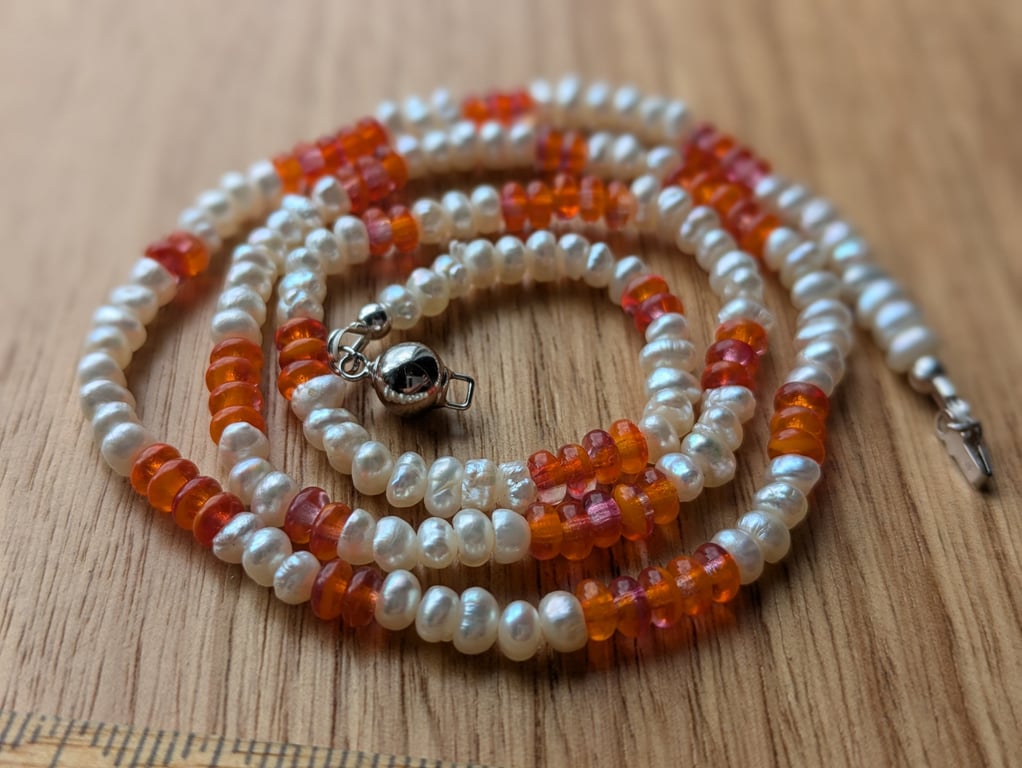The Orange Candy Necklace - cultured freshwater pearl and Czech glass bead