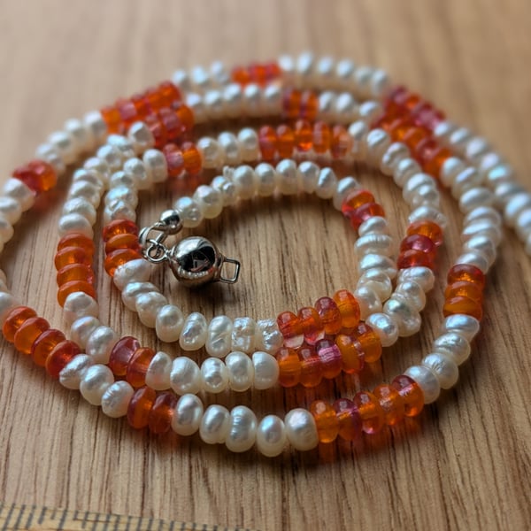 The Orange Candy Necklace - cultured freshwater pearl and Czech glass bead