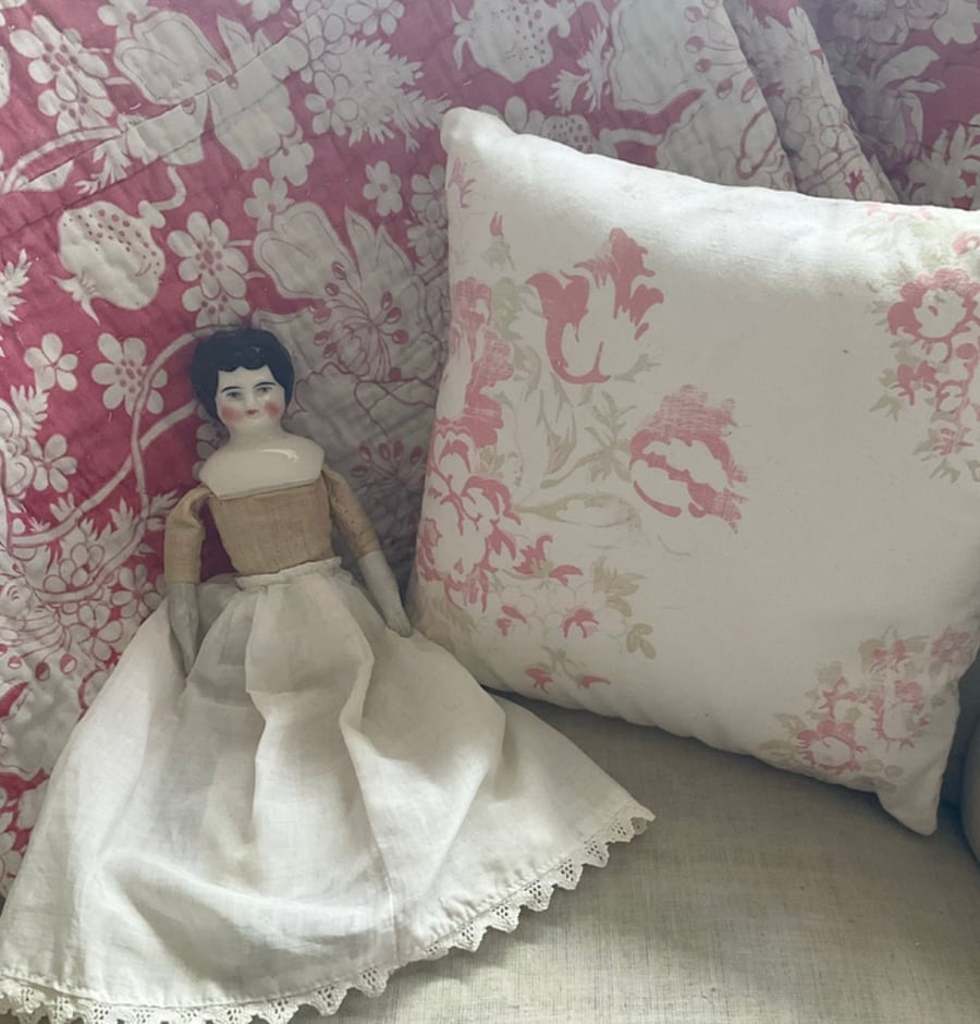 Vintage Cabbages and Roses fabric cushion