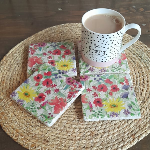 Floral Natural Stone Coasters 