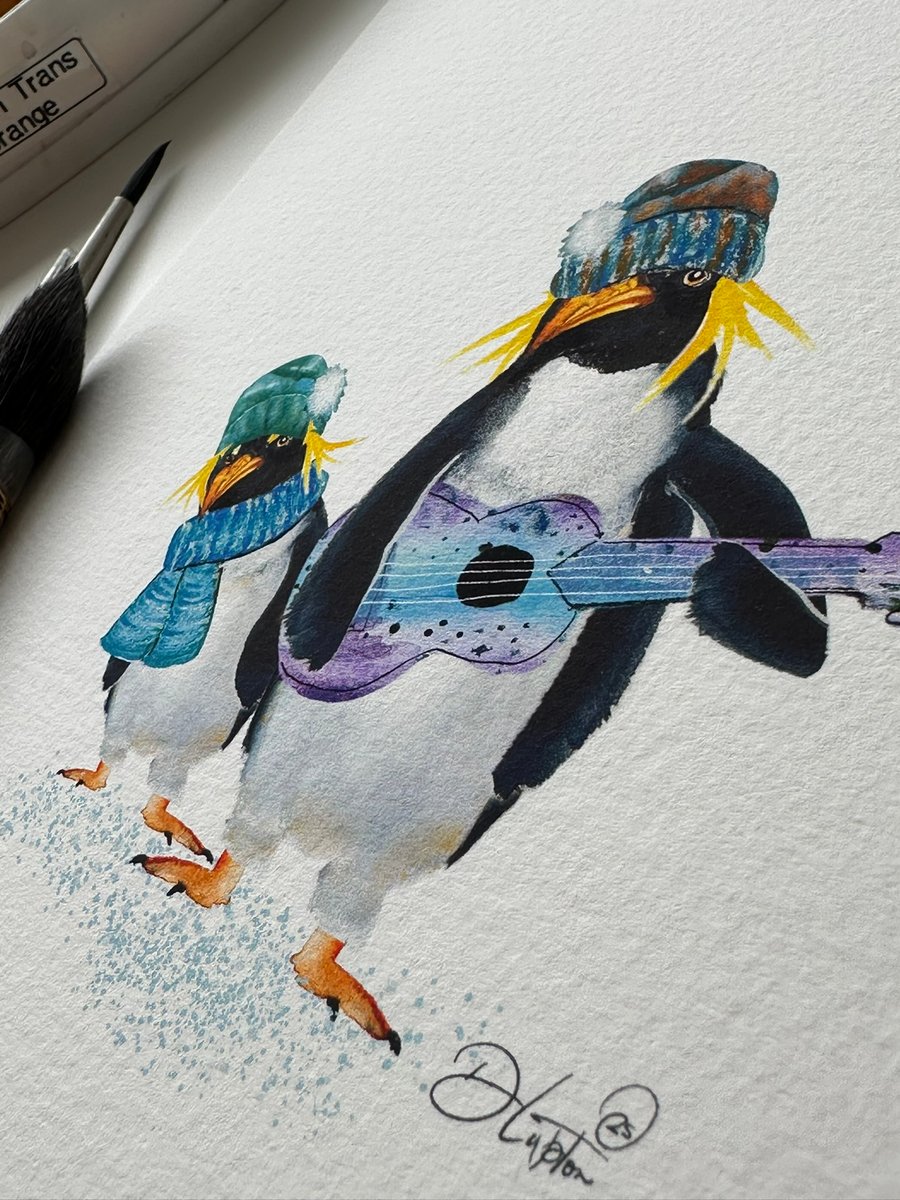 Watercolour Print Rockhopper Penguins 'Salty and Pepper' - Signed