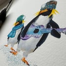 Watercolour Print Rockhopper Penguins 'Salty and Pepper' - Signed