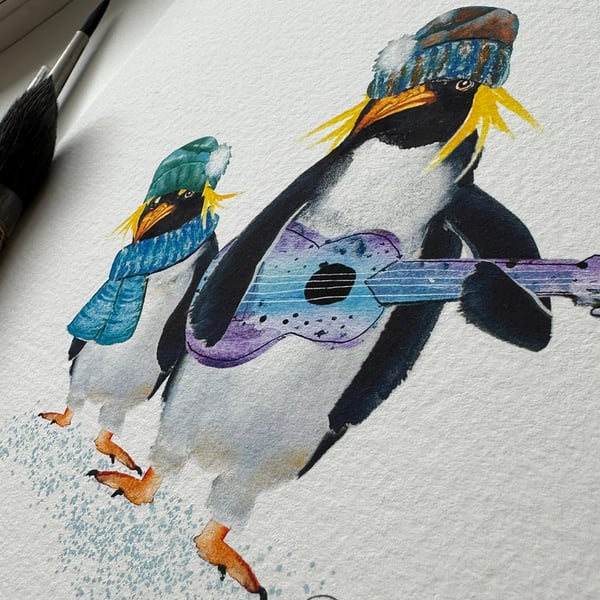 Watercolour Print Rockhopper Penguins 'Salty and Pepper' - Signed