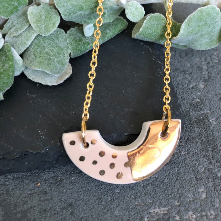 Ceramic half moon necklace - nude