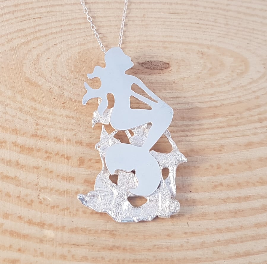 Sterling Silver Mermaid On A Rock Necklace