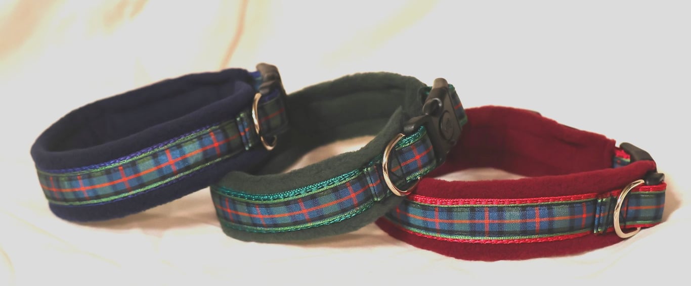 Tartan Adjustable Dog Collar with Fleece Lining - Flower of Scotland Design 