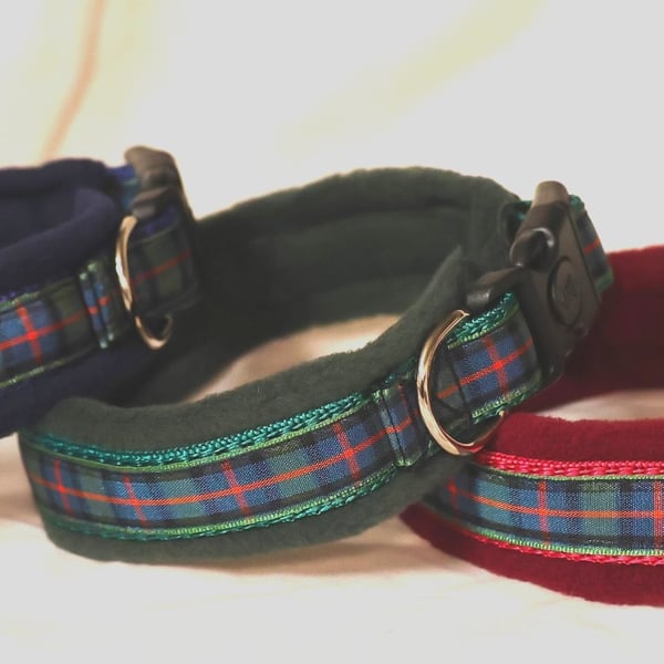 Tartan Adjustable Dog Collar with Fleece Lining - Flower of Scotland Design 