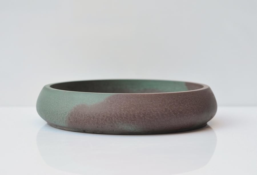 Medium Concrete Bowl Handmade Brown & Green Key Bowl Accessory Bowl Minimalist H