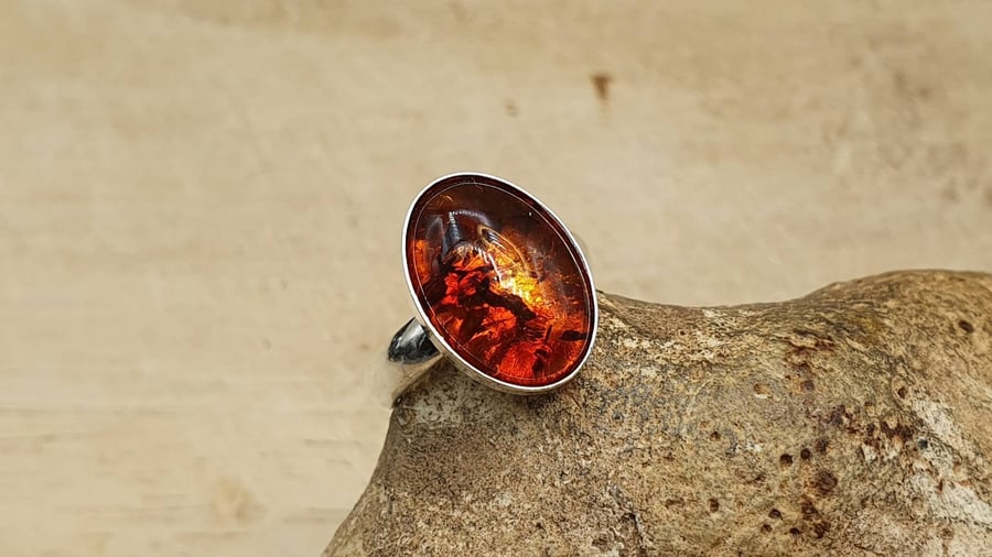 Amber adjustable Ring. 14x10mm Russian pressed amber