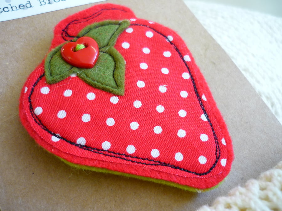 Strawberry Brooch Handmade From Red Spotty Fabric Stitched Stocking Filler