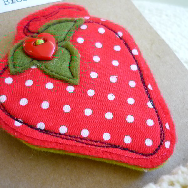 Strawberry Brooch Handmade From Red Spotty Fabric Stitched Stocking Filler