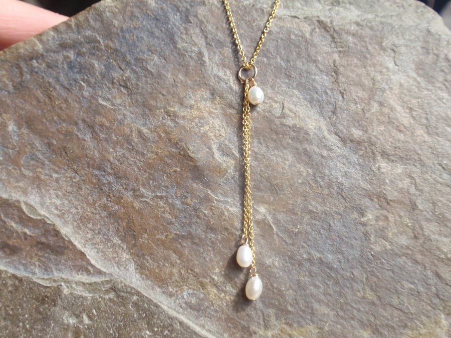 Gold pearl necklace, lovely long bridal necklace or bridesmaid gift