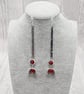 Aluminium Dangle Earrings, Upcycled Bracelet & New Metal Tube, Deep Red Beads - Image 1
