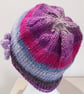 Handknit Noro single flowered Hat 100% Wool Purple Blue Magenta Small - Image 3
