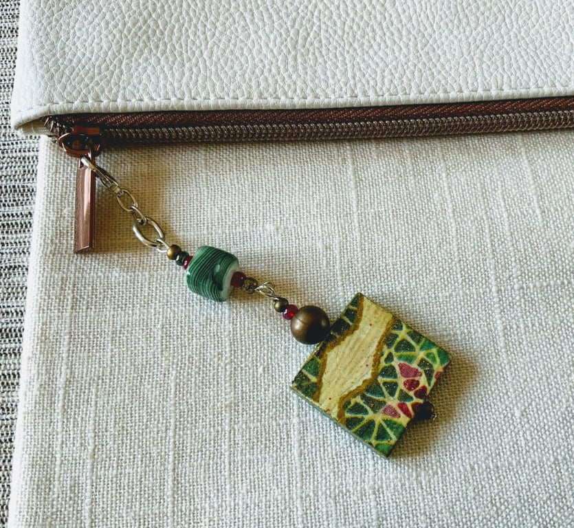Wood bag charm or keyring