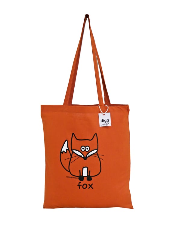 Digg Design FOX cotton Tote Bag. Burnt Orange