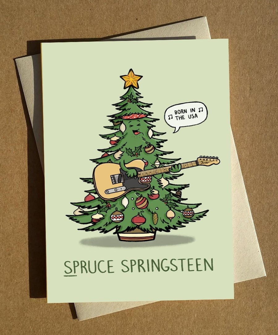 Funny Bruce Springsteen Cartoon Pun Christmas or Birthday Card A6