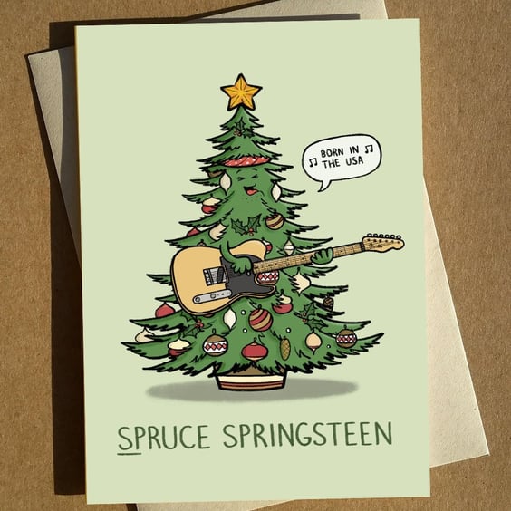 Funny Bruce Springsteen Cartoon Pun Christmas or Birthday Card A6