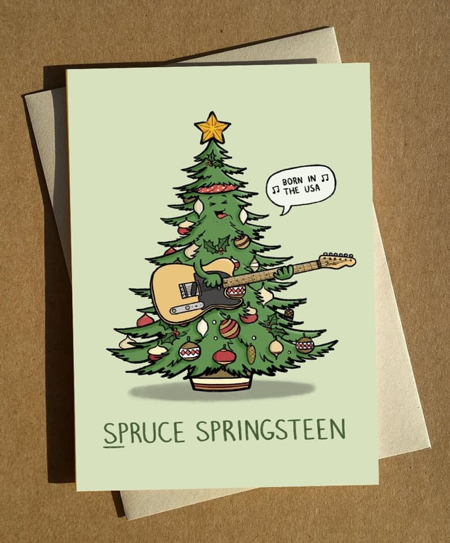 Funny Bruce Springsteen Cartoon Pun Christmas or Birthday Card A6