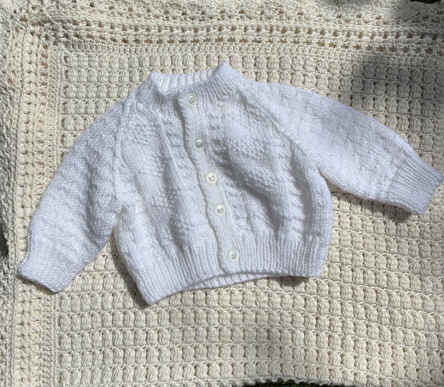 Newborn white textured cardigan
