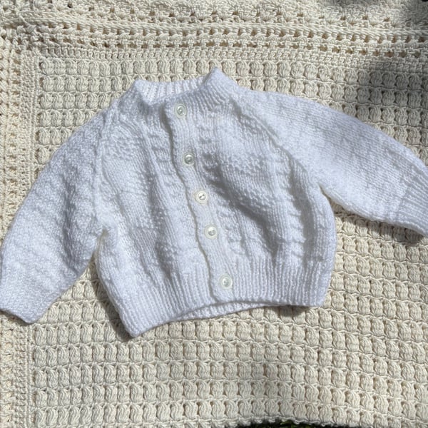 Newborn white textured cardigan