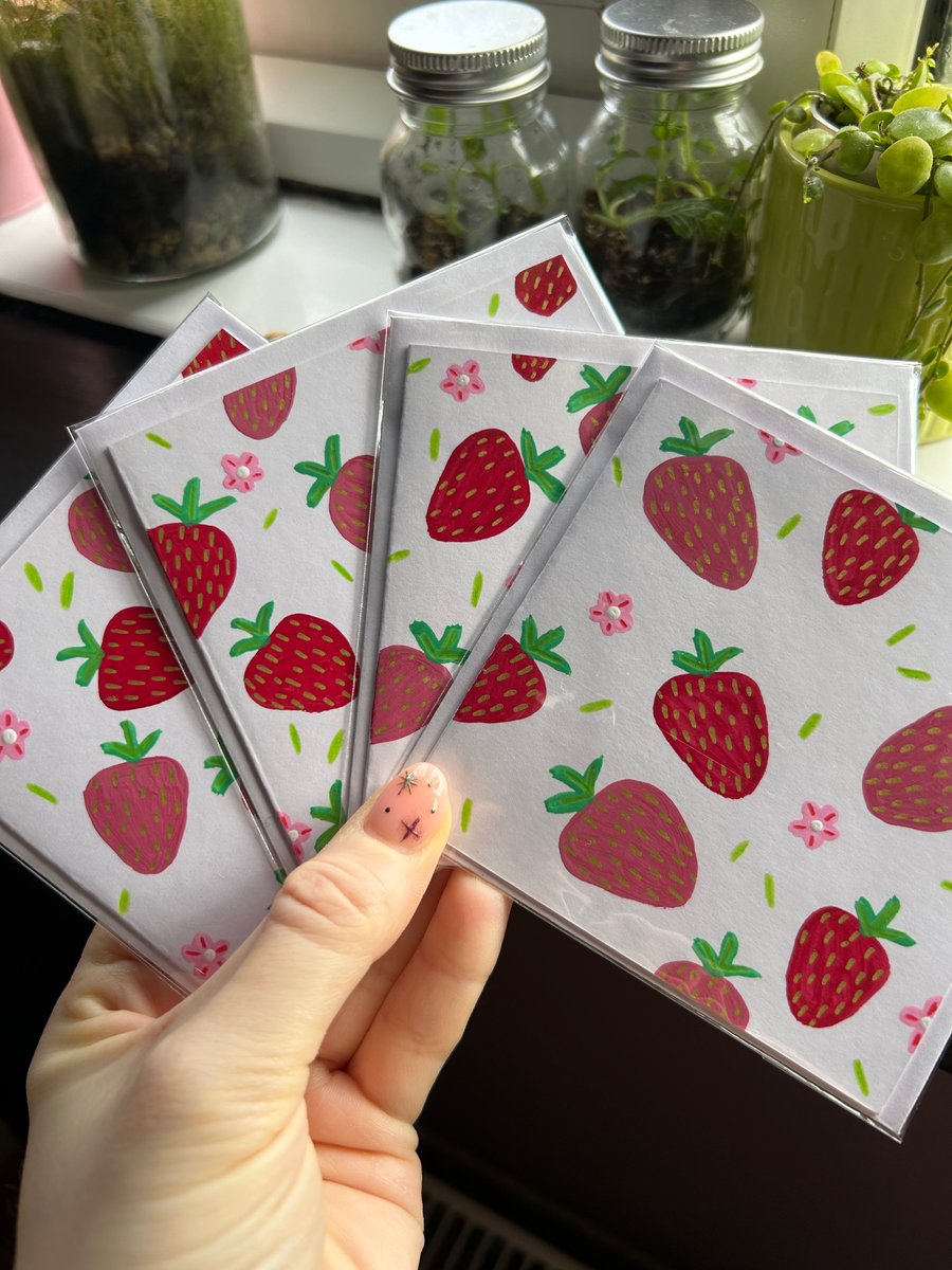 Strawberry Blank Greetings Card Hand Painted 4X4
