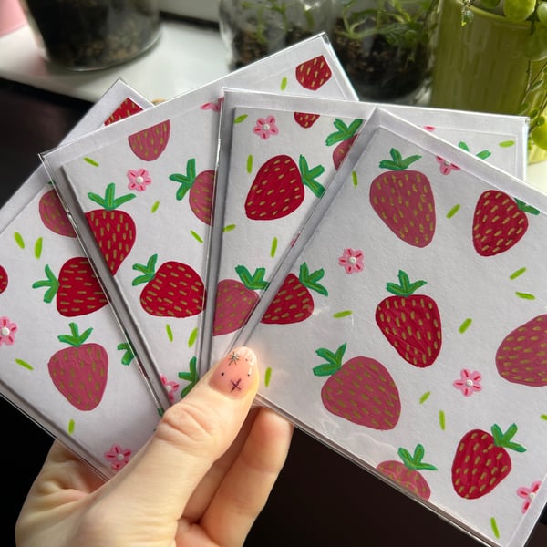 Strawberry Blank Greetings Card Hand Painted 4X4