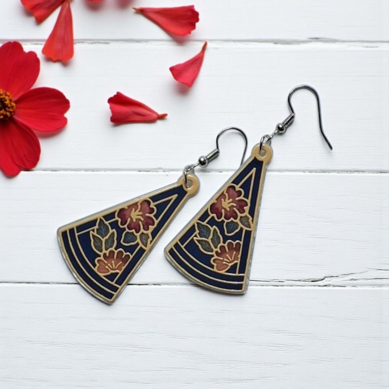 Vintage style, enamelled effect, flower earrings, Boho earrings