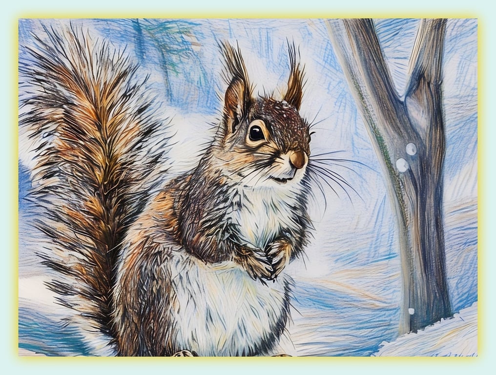 Grey Squirrel  In Winter Greeting Card A5