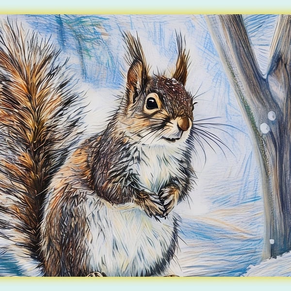 Grey Squirrel  In Winter Greeting Card A5