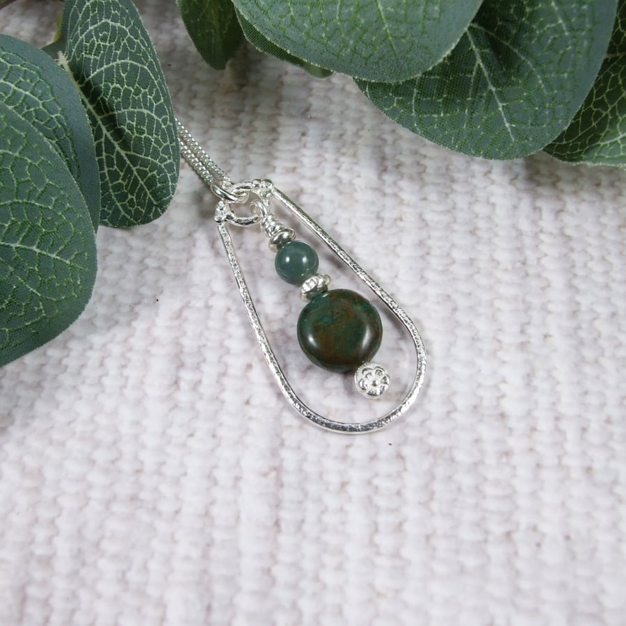 Sterling Silver Necklace with Amazonite and Agate