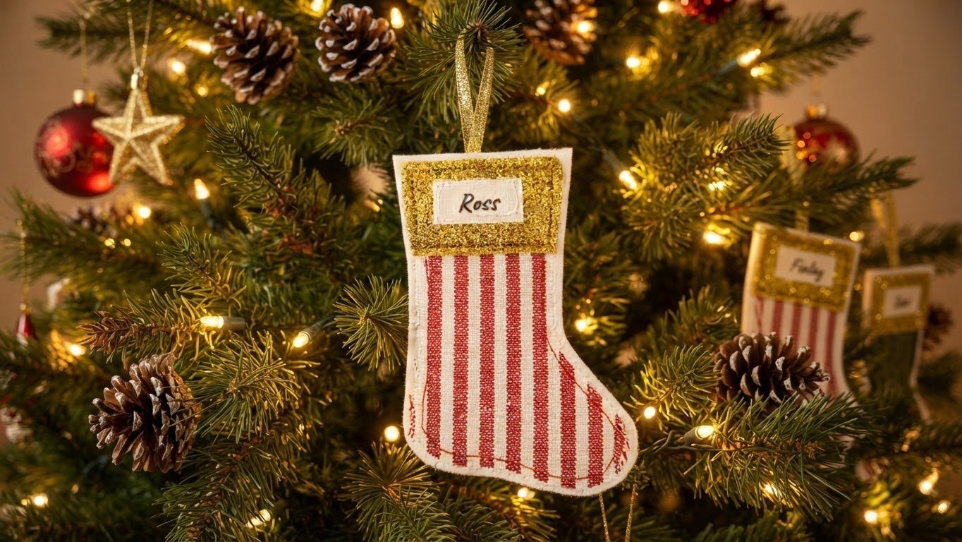 Personalised Christmas stocking hanging tree decoration 