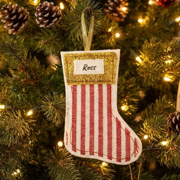 Personalised Christmas stocking hanging tree decoration 