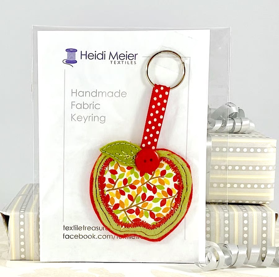 Apple keyring - apple fabric textile key ring or bag charm, stocking filler