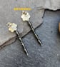 Sterling silver dangly flower stud earrings with haematite stones - Image 3