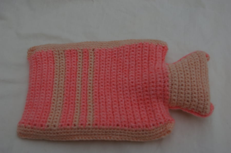 Hot Water Bottle with Crochet Striped Cover