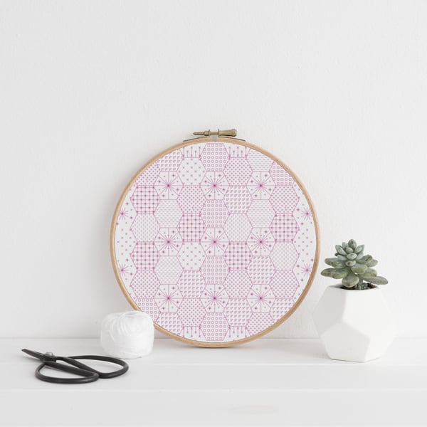 Blackwork Hexies Embroidery Chart: Redwork Stitch Design (PDF Download)