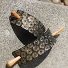 Handmade Leather Hair Stick Barrette, Stamped Golden Flower Design Real Leather 