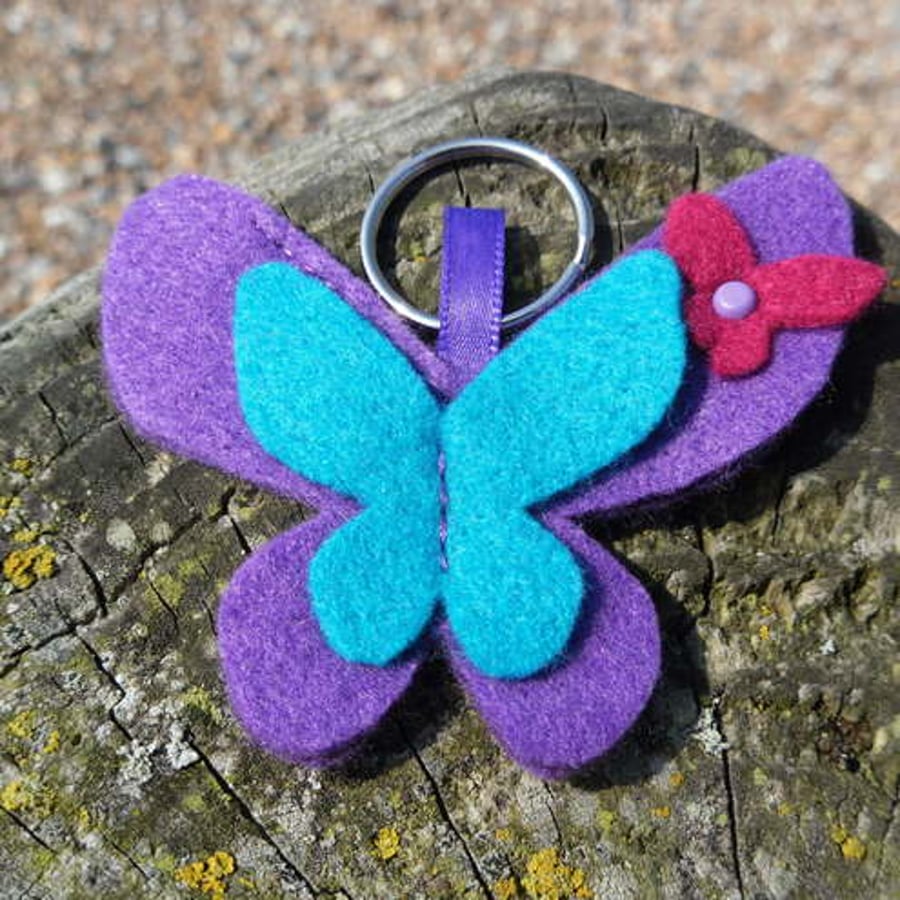 Image of Purple Felt Butterfly Key Ring
