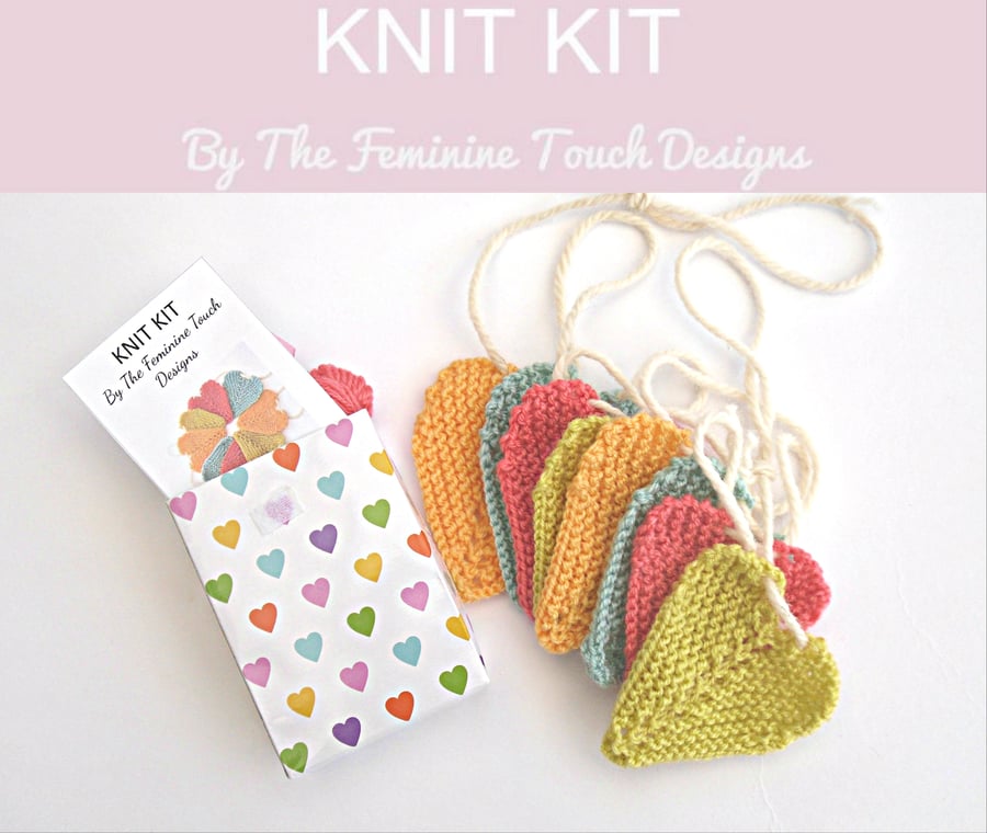 Tiny baby heart bunting knit kit