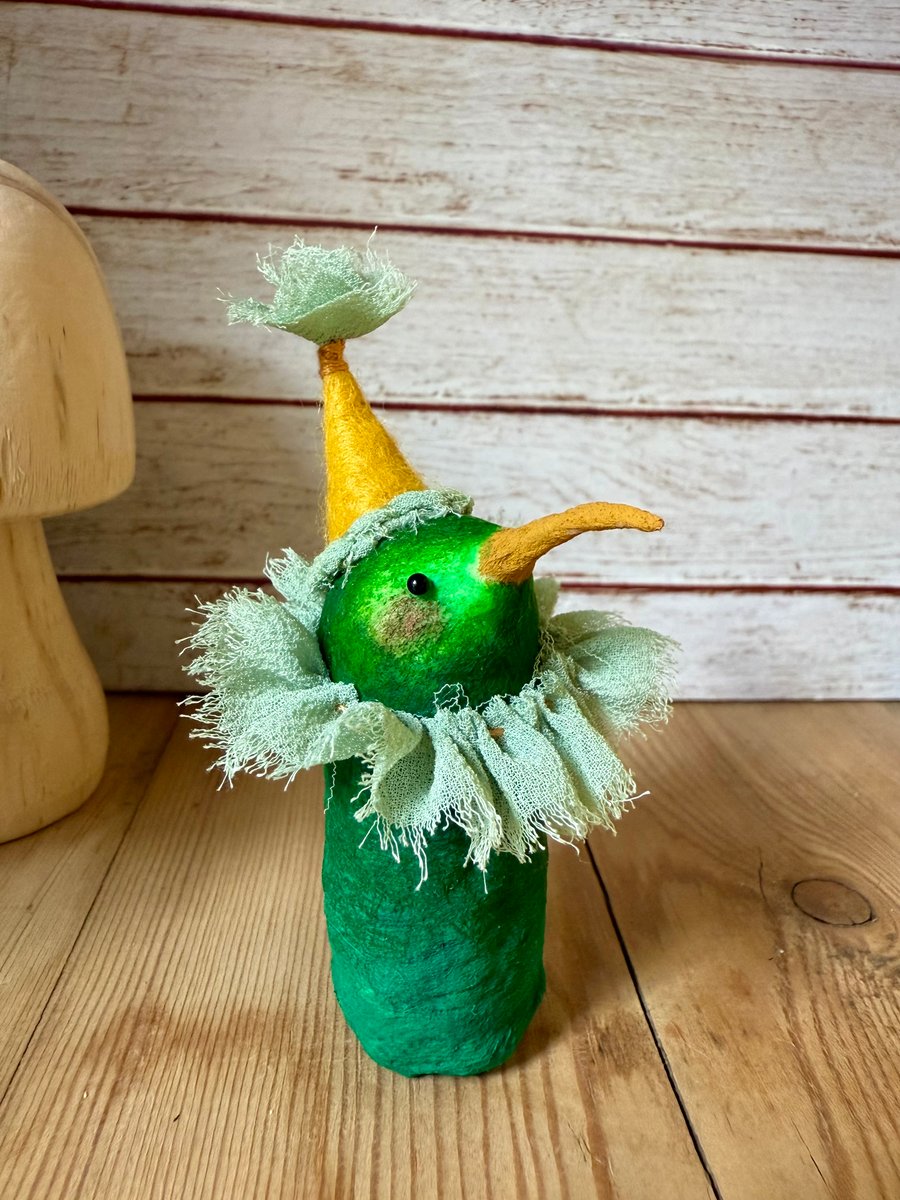 Spun Cotton Green Bird Art Doll