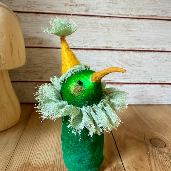 Spun Cotton Green Bird Art Doll