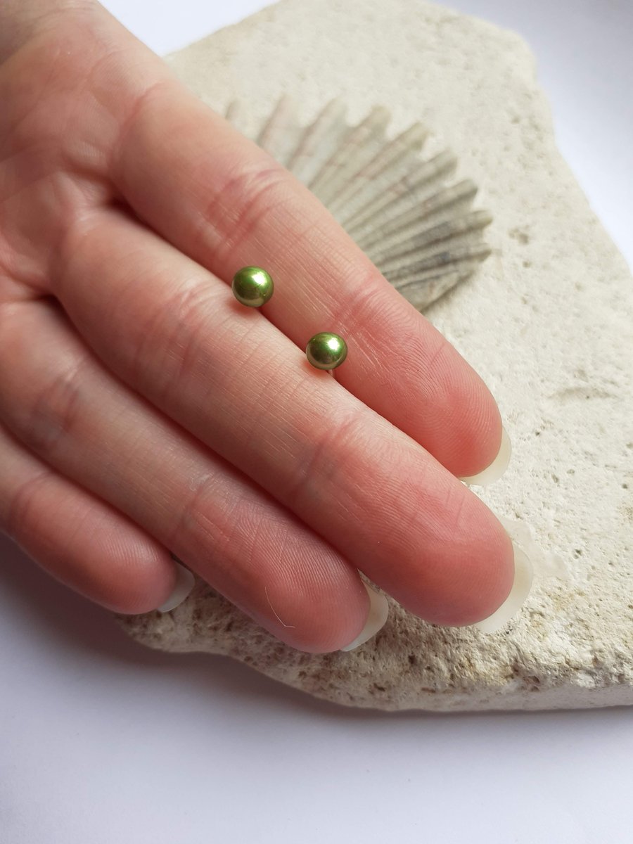 Lime Green Freshwater Pearl Studs - 4.5-5mm