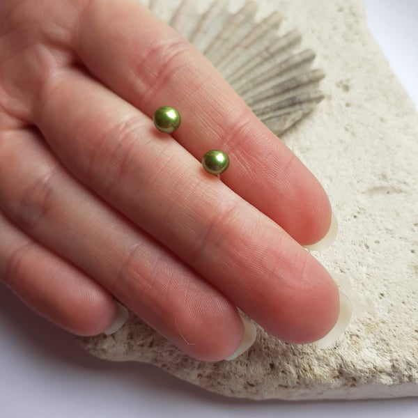 Lime Green Freshwater Pearl Studs - 4.5-5mm