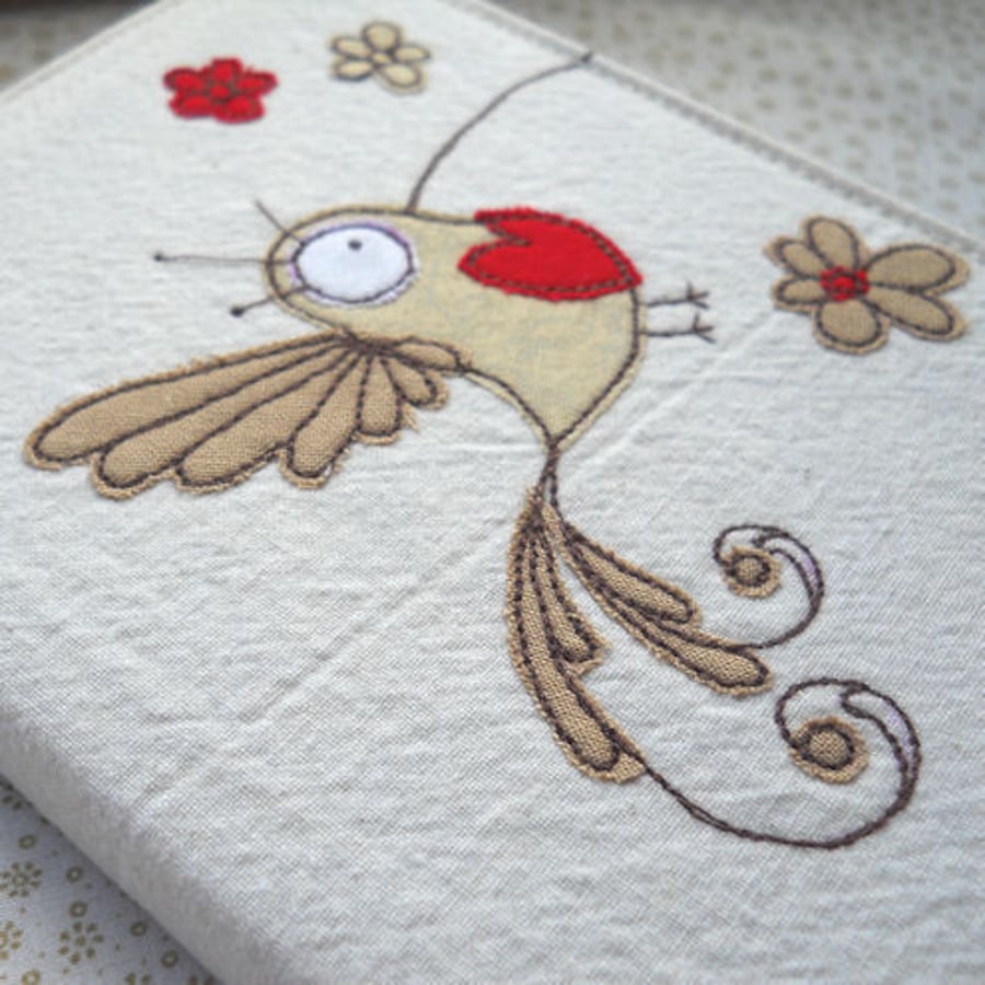 embroidered notebook - neutral hummingbird - A6 size