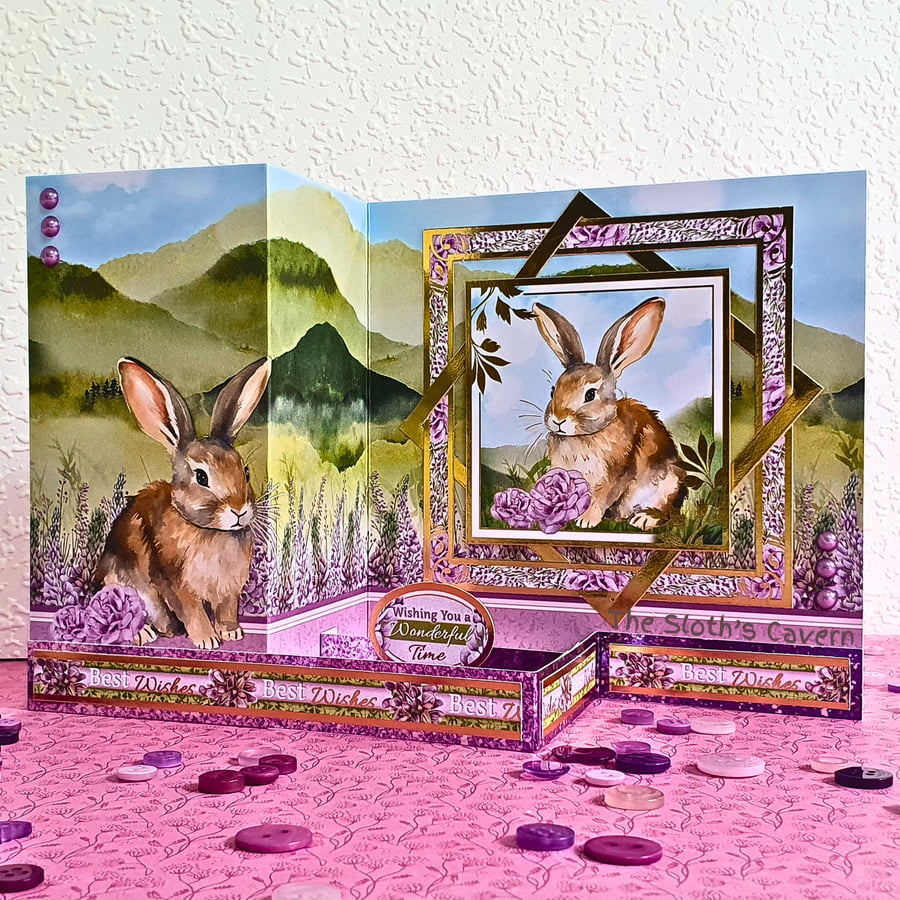 Best Wishes Handmade, Fun Fold Card with Bunny, Blank, Highland Wildlife