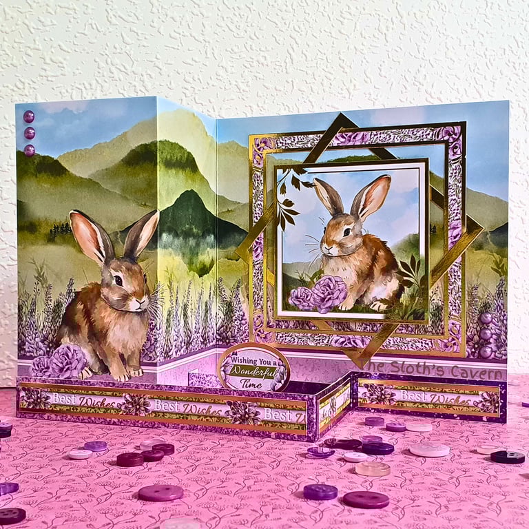 Best Wishes Handmade, Fun Fold Card with Bunny, Blank, Highland Wildlife