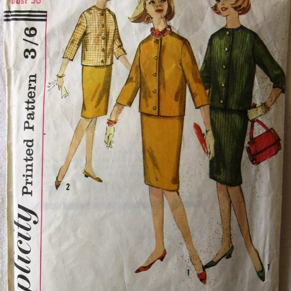 A vintage sewing pattern for a teen's skirt and jacket (suit) in size 16 